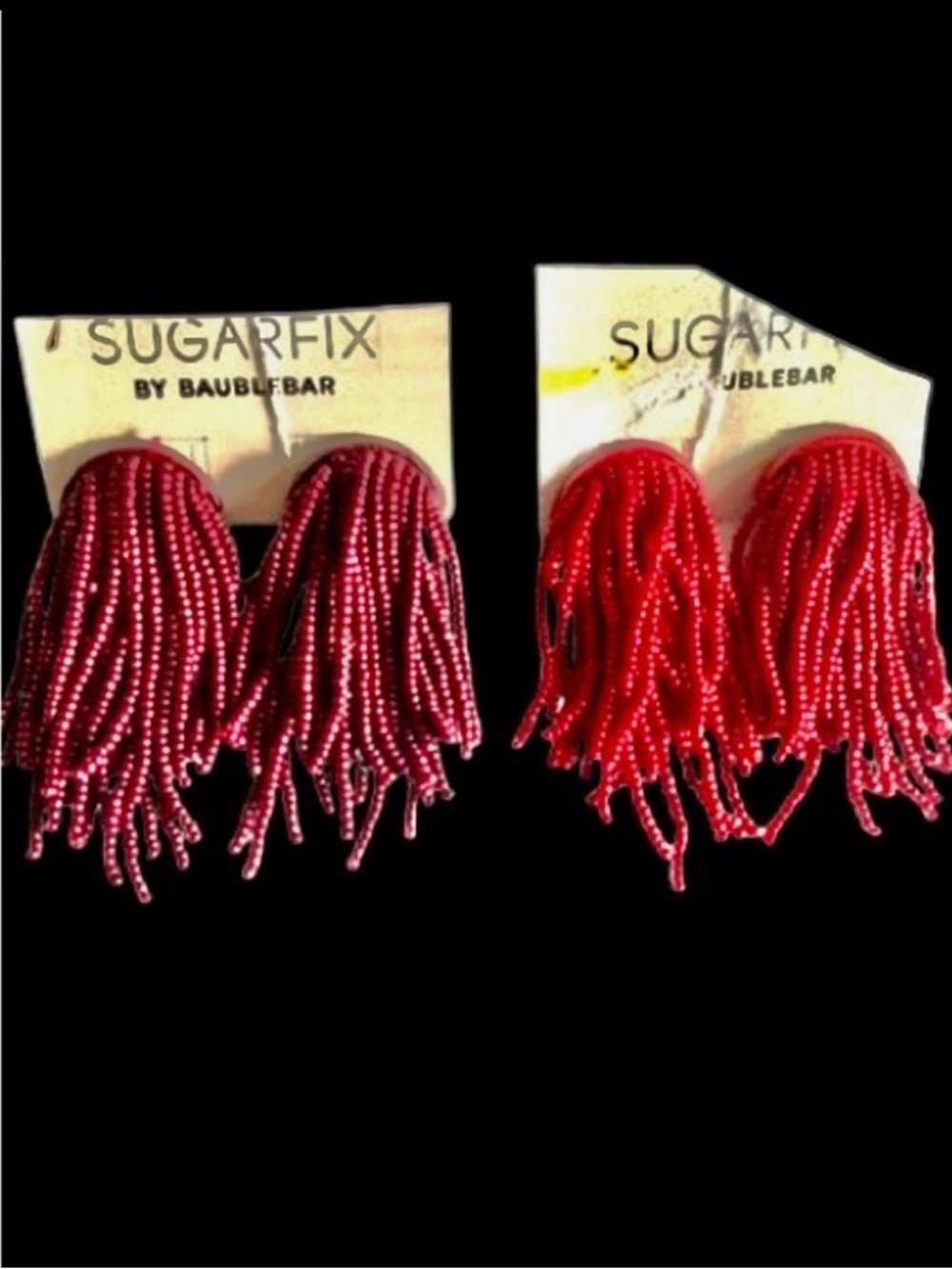 2 Pairs Sugarfix by BaubleBar Beaded Tassel Earrings Red & Bugrundy